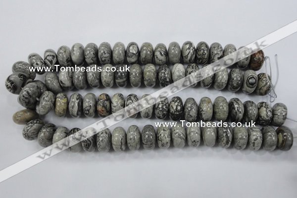 CPT161 15.5 inches 10*18mm rondelle grey picture jasper beads