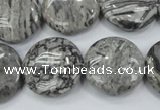 CPT167 15.5 inches 20mm flat round grey picture jasper beads