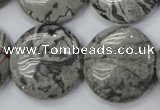 CPT168 15.5 inches 25mm flat round grey picture jasper beads