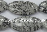 CPT176 15.5 inches 20*40mm marquise grey picture jasper beads