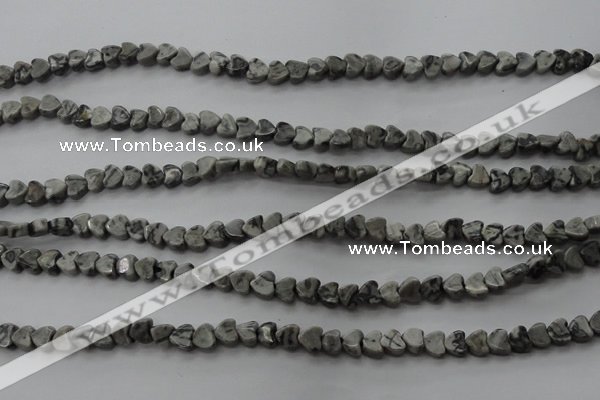 CPT184 15.5 inches 4*4mm heart grey picture jasper beads wholesale