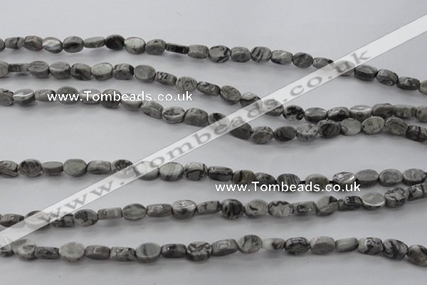 CPT185 15.5 inches 4*6mm oval grey picture jasper beads wholesale