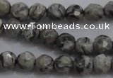 CPT186 15.5 inches 4mm faceted round grey picture jasper beads