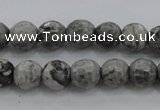 CPT187 15.5 inches 6mm faceted round grey picture jasper beads