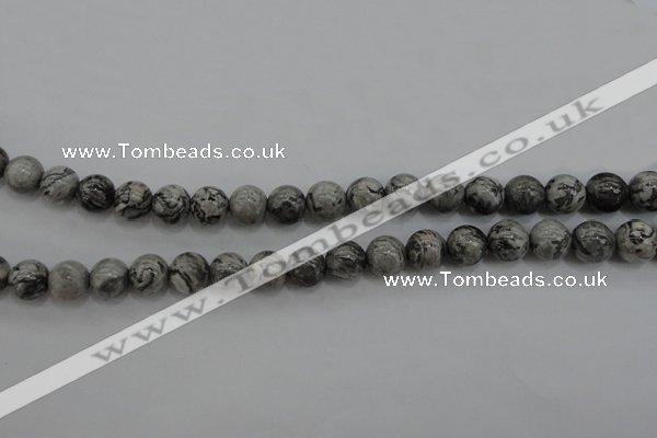 CPT188 15.5 inches 8mm round grey picture jasper beads wholesale