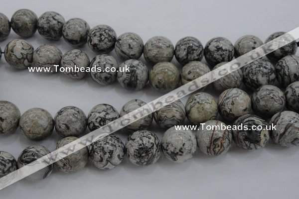 CPT191 15.5 inches 16mm round grey picture jasper beads wholesale