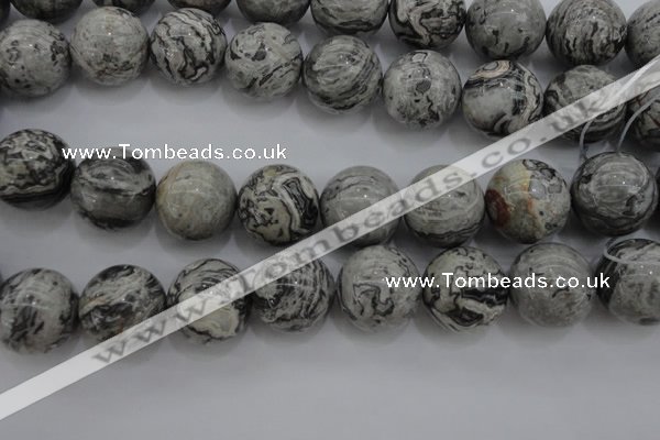 CPT192 15.5 inches 18mm round grey picture jasper beads wholesale