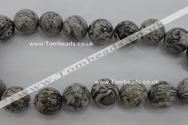 CPT193 15.5 inches 20mm round grey picture jasper beads wholesale