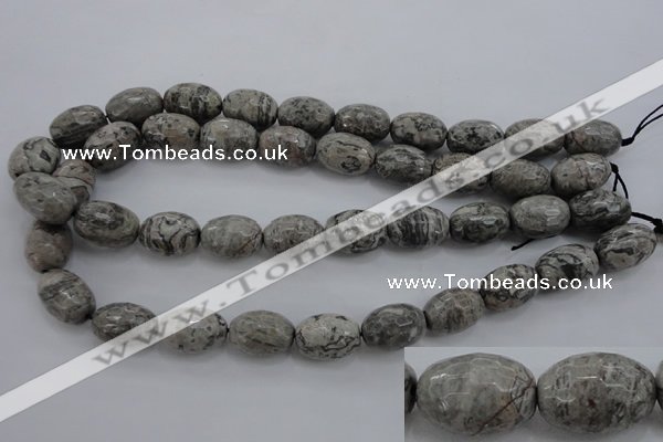 CPT195 15.5 inches 13*18mm faceted rice grey picture jasper beads
