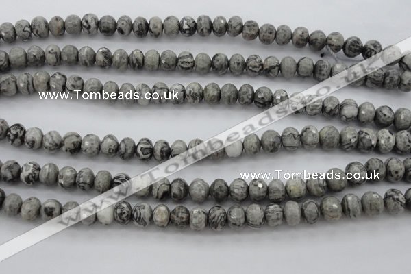 CPT196 15.5 inches 5*8mm faceted rondelle grey picture jasper beads