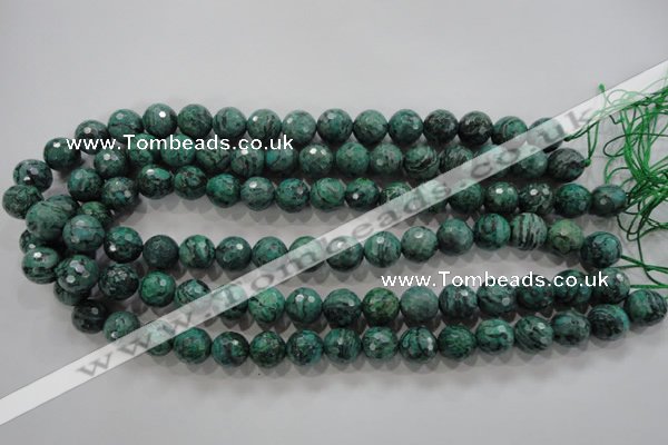 CPT216 15.5 inches 12mm faceted round green picture jasper beads