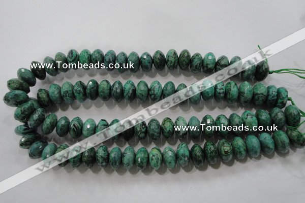 CPT225 15.5 inches 9*16mm faceted rondelle green picture jasper beads