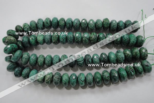 CPT226 15.5 inches 10*18mm faceted rondelle green picture jasper beads