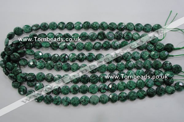 CPT231 15.5 inches 10mm faceted coin green picture jasper beads