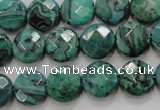 CPT232 15.5 inches 12mm faceted coin green picture jasper beads