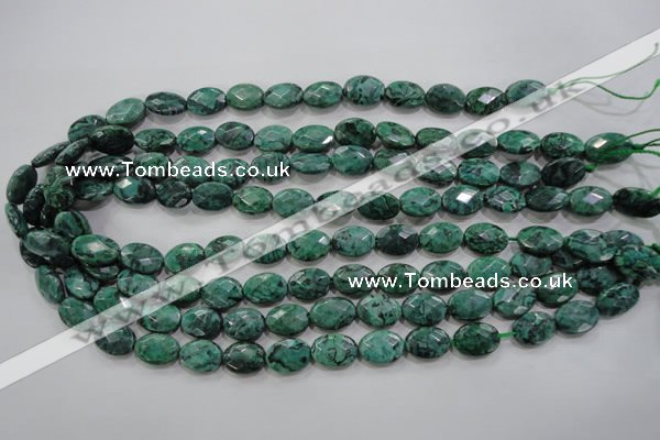 CPT237 15.5 inches 10*14mm faceted oval green picture jasper beads