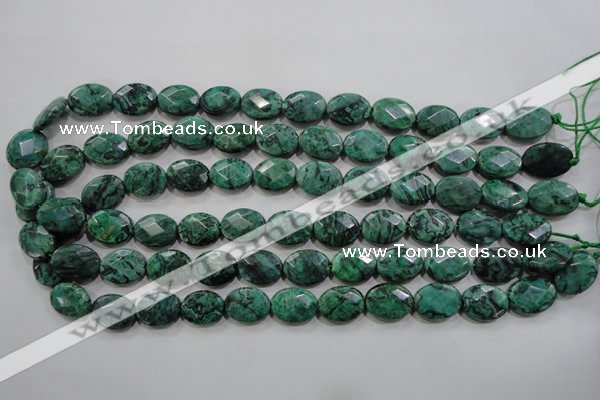 CPT238 15.5 inches 12*16mm faceted oval green picture jasper beads