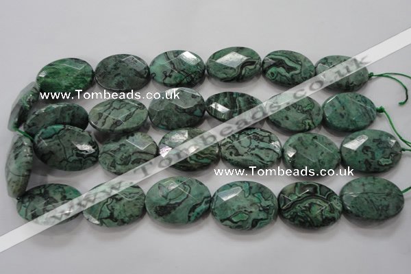 CPT243 15.5 inches 22*30mm faceted oval green picture jasper beads