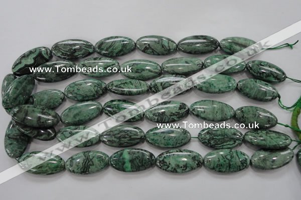 CPT246 15.5 inches 15*30mm marquise green picture jasper beads