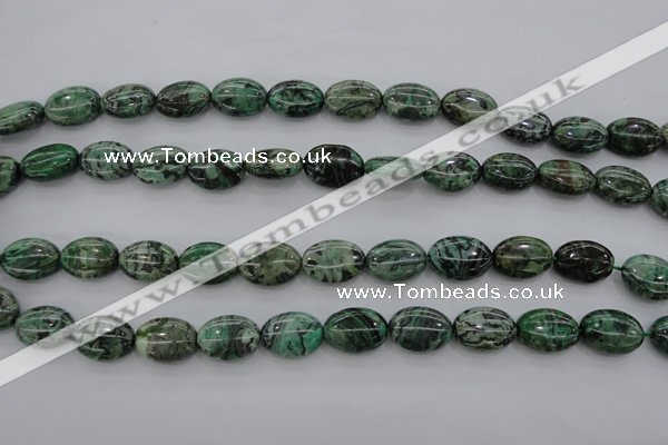 CPT318 15.5 inches 10*14mm oval green picture jasper beads