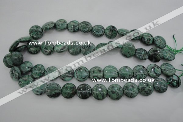 CPT329 15.5 inches 16mm flat round green picture jasper beads