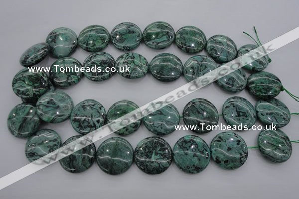 CPT332 15.5 inches 25mm flat round green picture jasper beads