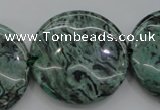 CPT333 15.5 inches 30mm flat round green picture jasper beads