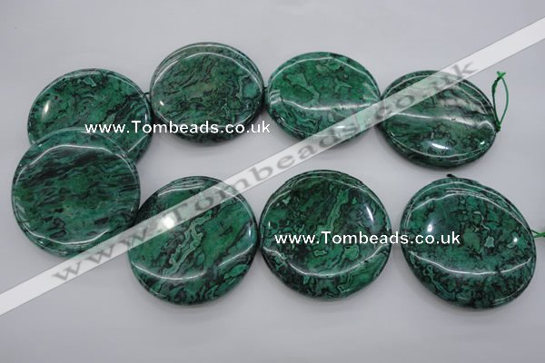 CPT335 15.5 inches 52mm flat round green picture jasper beads