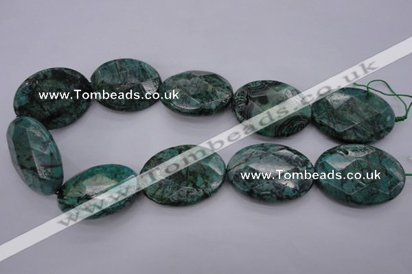 CPT340 15.5 inches 30*40mm faceted oval green picture jasper beads