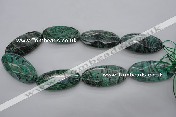 CPT341 15.5 inches 25*50mm faceted oval green picture jasper beads