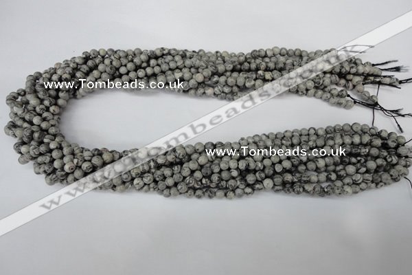 CPT351 15.5 inches 4mm round grey picture jasper beads wholesale