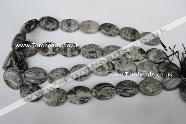 CPT356 15.5 inches 18*25mm oval grey picture jasper beads