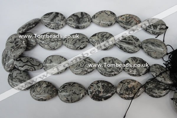 CPT358 15.5 inches 22*30mm flat teardrop grey picture jasper beads