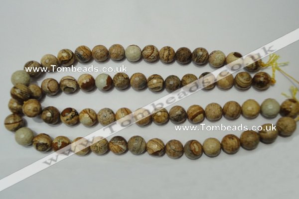 CPT504 15.5 inches 12mm faceted round picture jasper beads wholesale