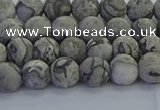 CPT571 15.5 inches 6mm round matte grey picture jasper beads