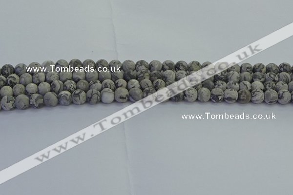 CPT571 15.5 inches 6mm round matte grey picture jasper beads