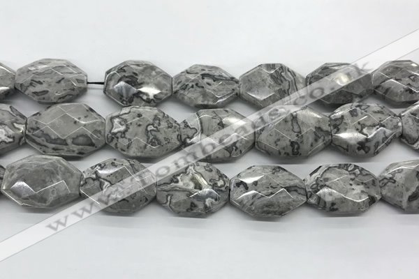 CPT580 18*25mm - 20*28mm faceted octagonal grey picture jasper beads