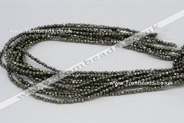 CPY03 16 inches 4mm faceted round pyrite gemstone beads wholesale