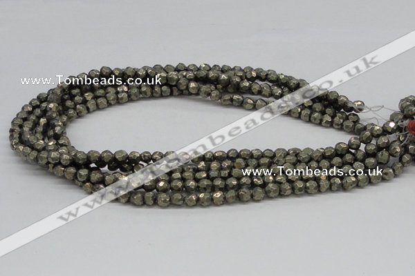 CPY04 16 inches 6mm faceted round pyrite gemstone beads wholesale