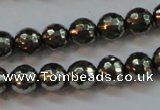 CPY106 15.5 inches 6mm faceted round pyrite gemstone beads wholesale