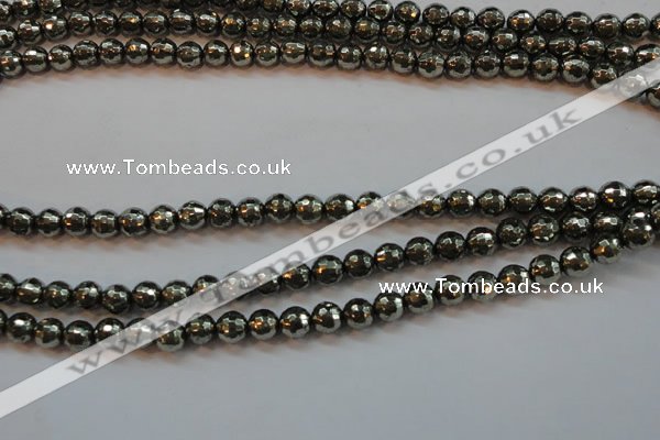 CPY106 15.5 inches 6mm faceted round pyrite gemstone beads wholesale