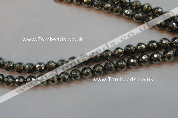 CPY107 15.5 inches 8mm faceted round pyrite gemstone beads wholesale