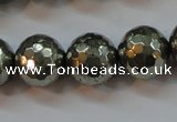 CPY108 15.5 inches 10mm faceted round pyrite gemstone beads wholesale