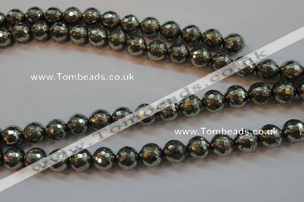 CPY108 15.5 inches 10mm faceted round pyrite gemstone beads wholesale