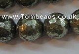 CPY109 15.5 inches 12mm faceted round pyrite gemstone beads wholesale