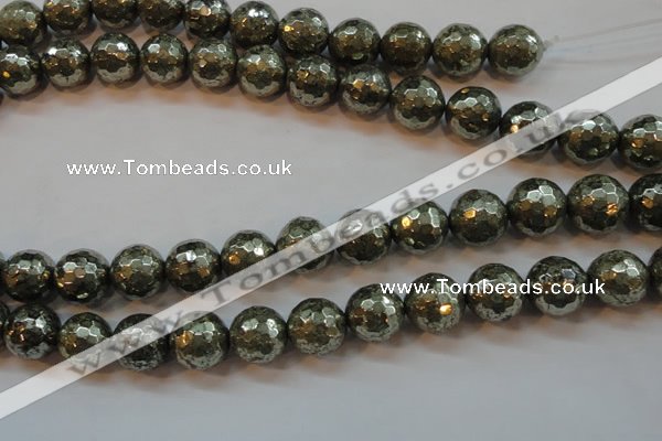 CPY109 15.5 inches 12mm faceted round pyrite gemstone beads wholesale