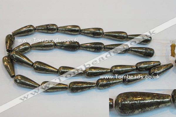 CPY135 15.5 inches 12*30mm teardrop pyrite gemstone beads wholesale