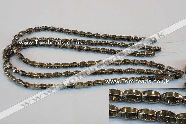 CPY141 15.5 inches 6*10mm rice pyrite gemstone beads wholesale