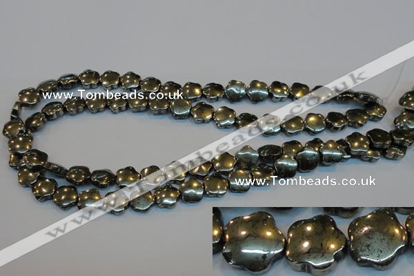 CPY162 15.5 inches 12mm carved flower pyrite gemstone beads wholesale