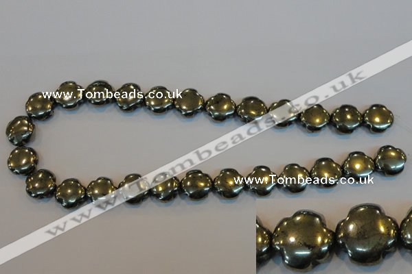 CPY163 15.5 inches 15mm carved flower pyrite gemstone beads wholesale